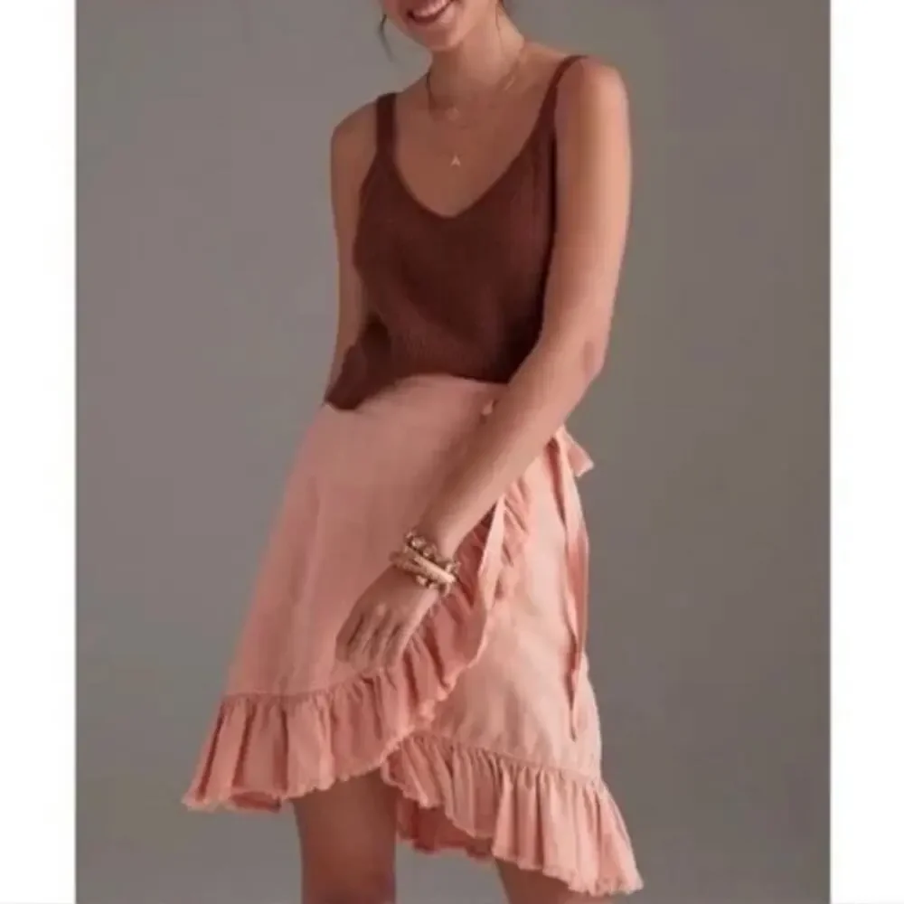 Anthropologie Pilcro Nettie Peach Ruffle Wrap Skirt Size Small